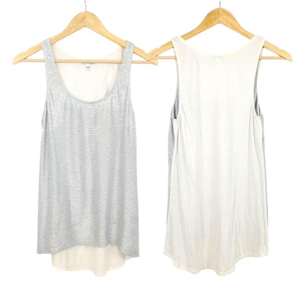 Vintage 90s Y2K Express Textured Silver Metallic Jersey Knit Tank Top Size Small